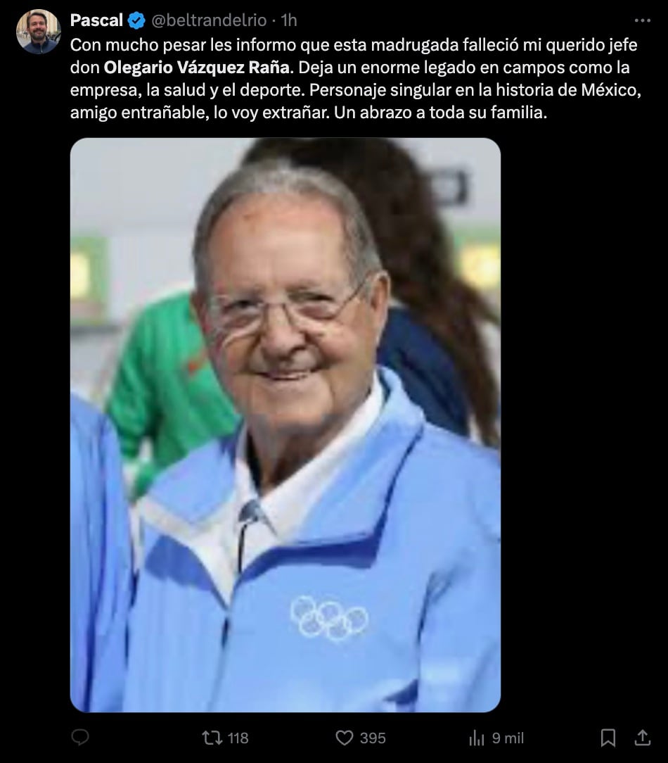 Lamentan muerte de Olegario Vázquez Raña