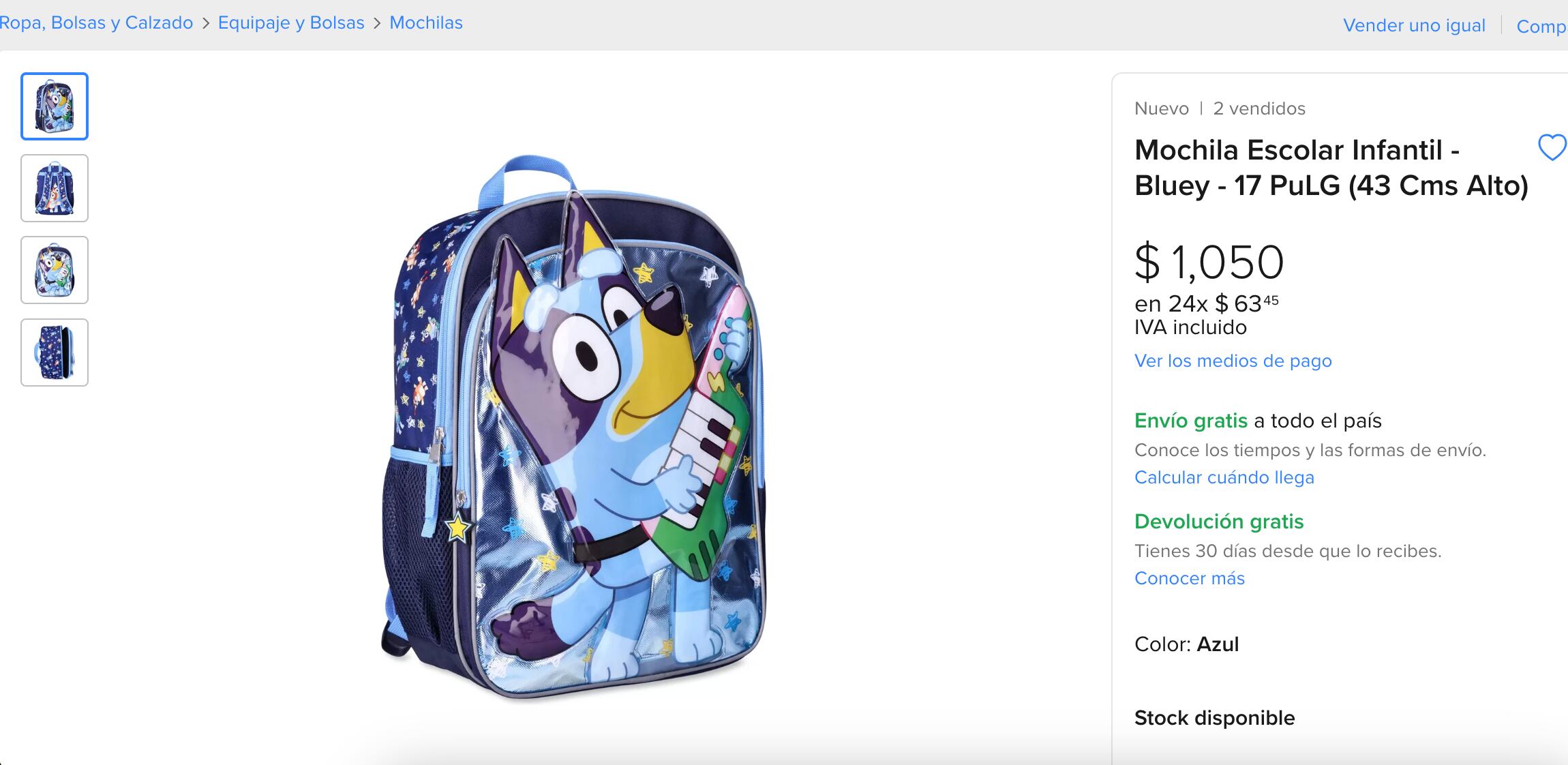 Los modelos de mochila de Bluey en Mercado Libre