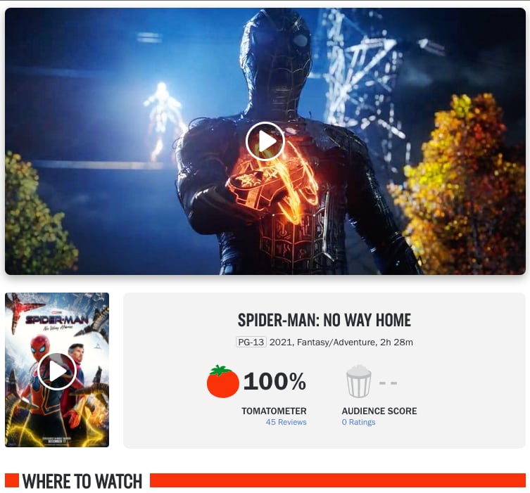 'Spider-Man: No Way Home' debuta con 100% en Rotten Tomatoes