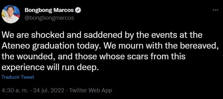 Presidente de Filipinas se pronuncia tras tiroteo en Universidad