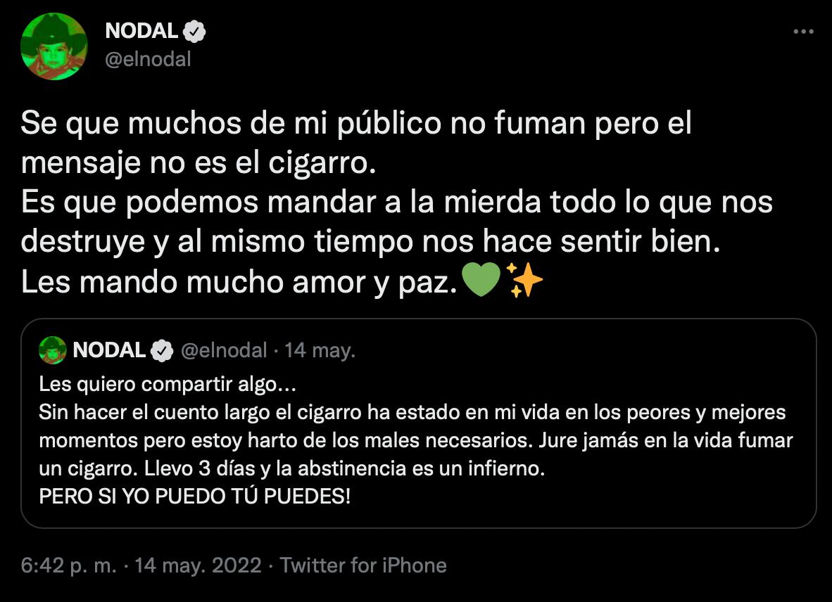Christian Nodal lleva 3 días en abstinencia y aconseja mandar “a la mierda” lo que destruye