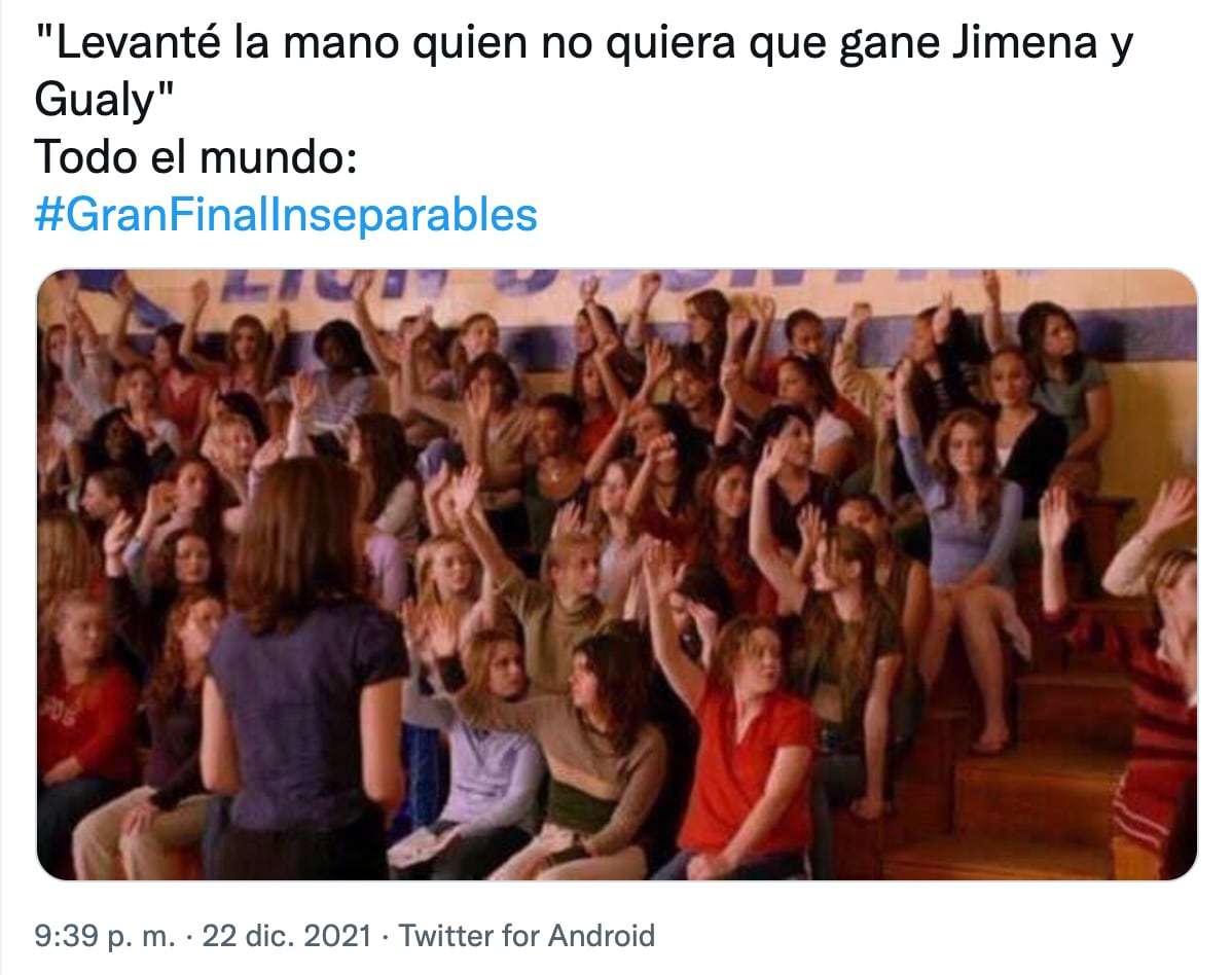 Meme por la victoria de Mariazel y Adrián en Inseparables