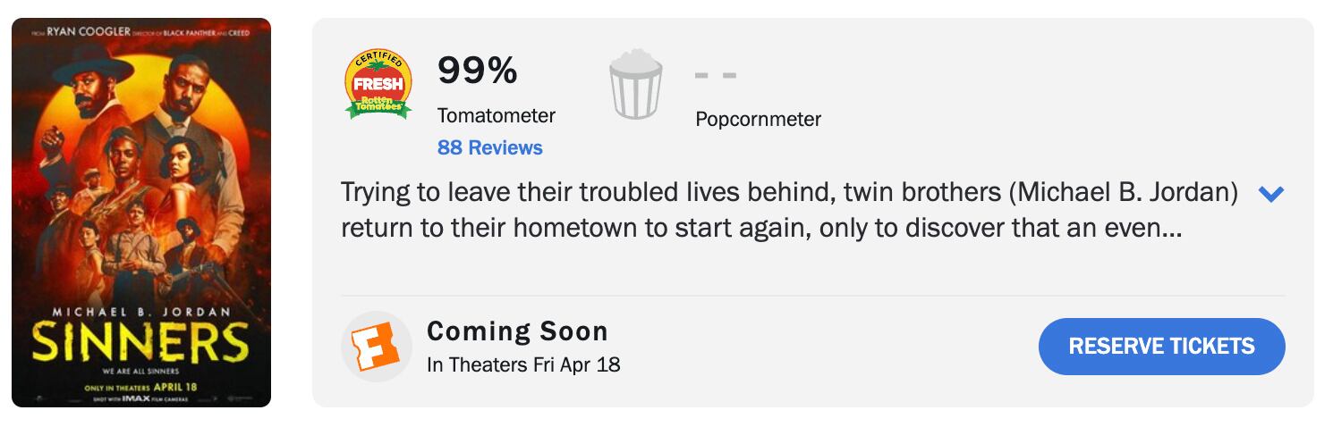Sinners ya tiene calificación en Rotten Tomatoes