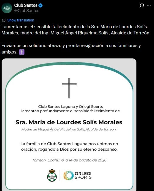 Muere madre de Miguel Ángel Riquelme, alcalde de Torreón