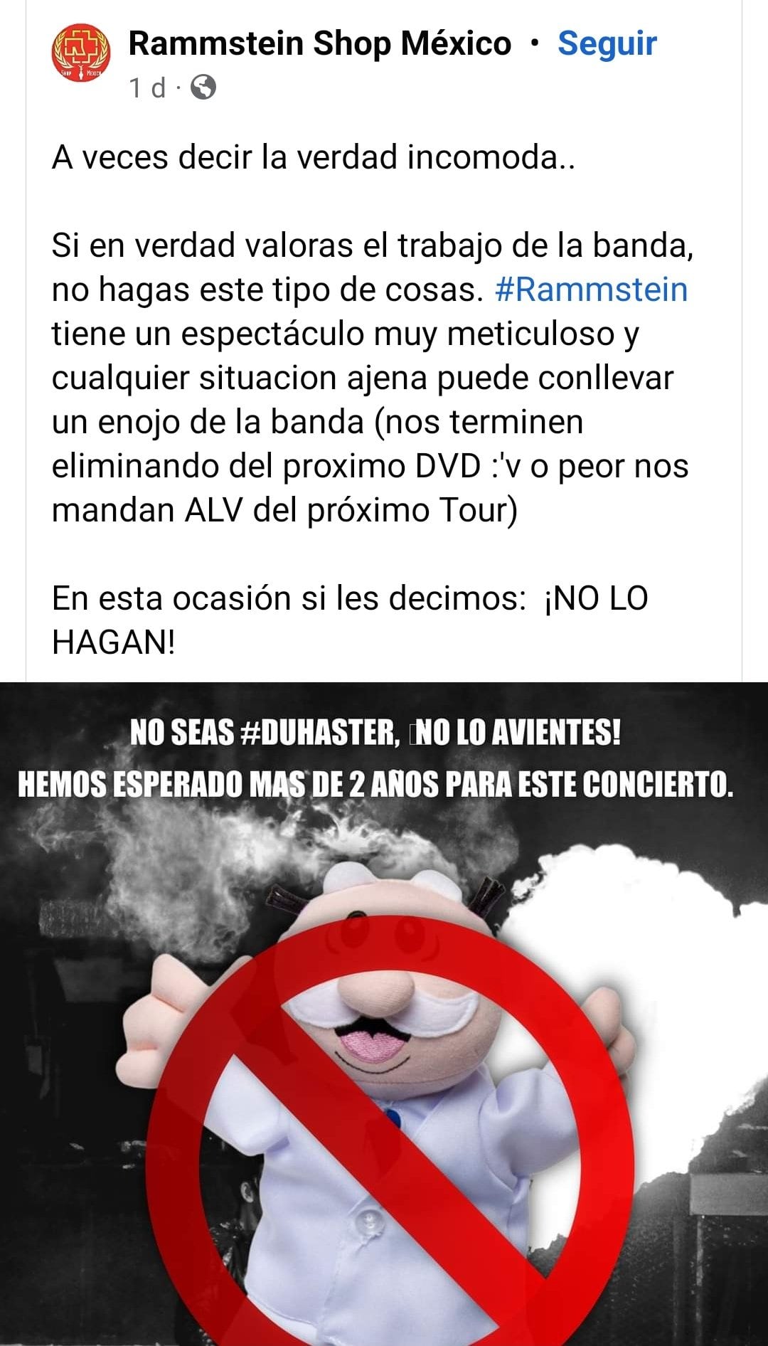 Metaleros prohíben peluches del Dr. Simi en el concierto de Rammstein