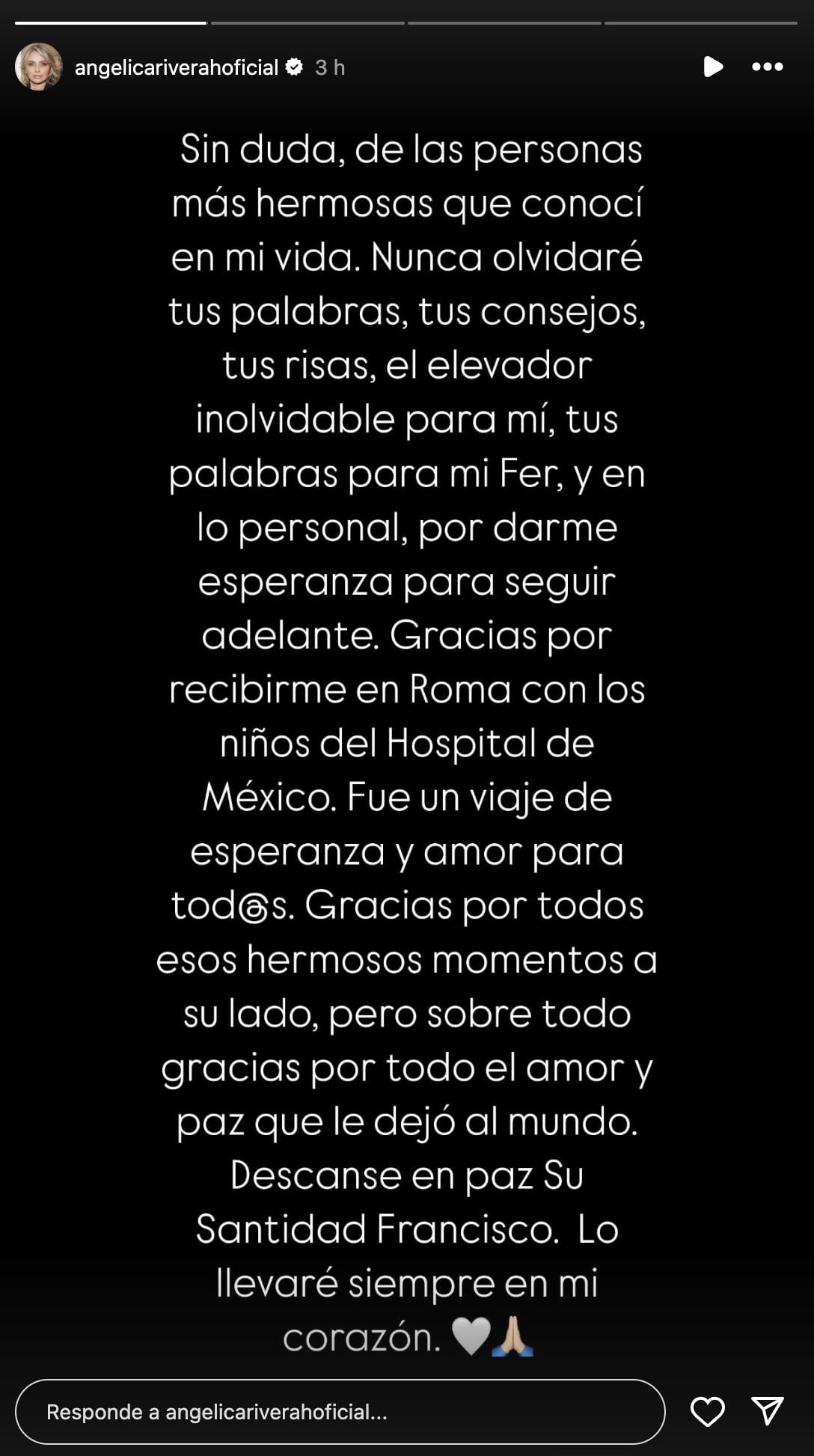 Las palabras de Angélica Rivera para despedir al Papa Francisco