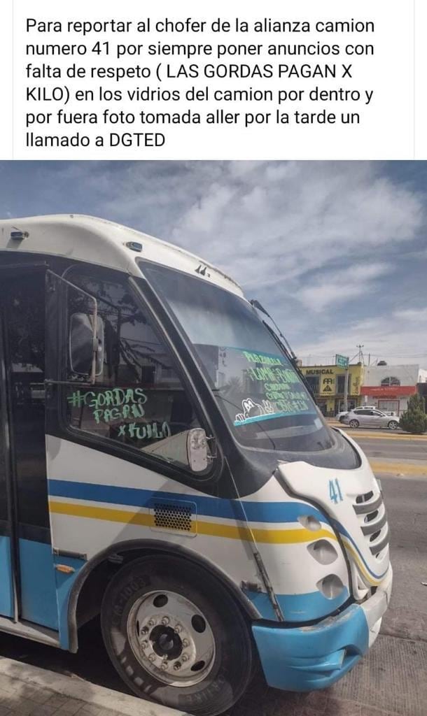 Multan chofer por letrero "Gordas pagan por kilo"