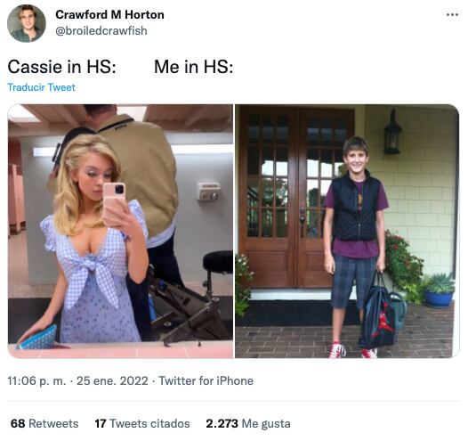 Meme '‘Cassie en HS vs Yo en HS' de Euphoria
