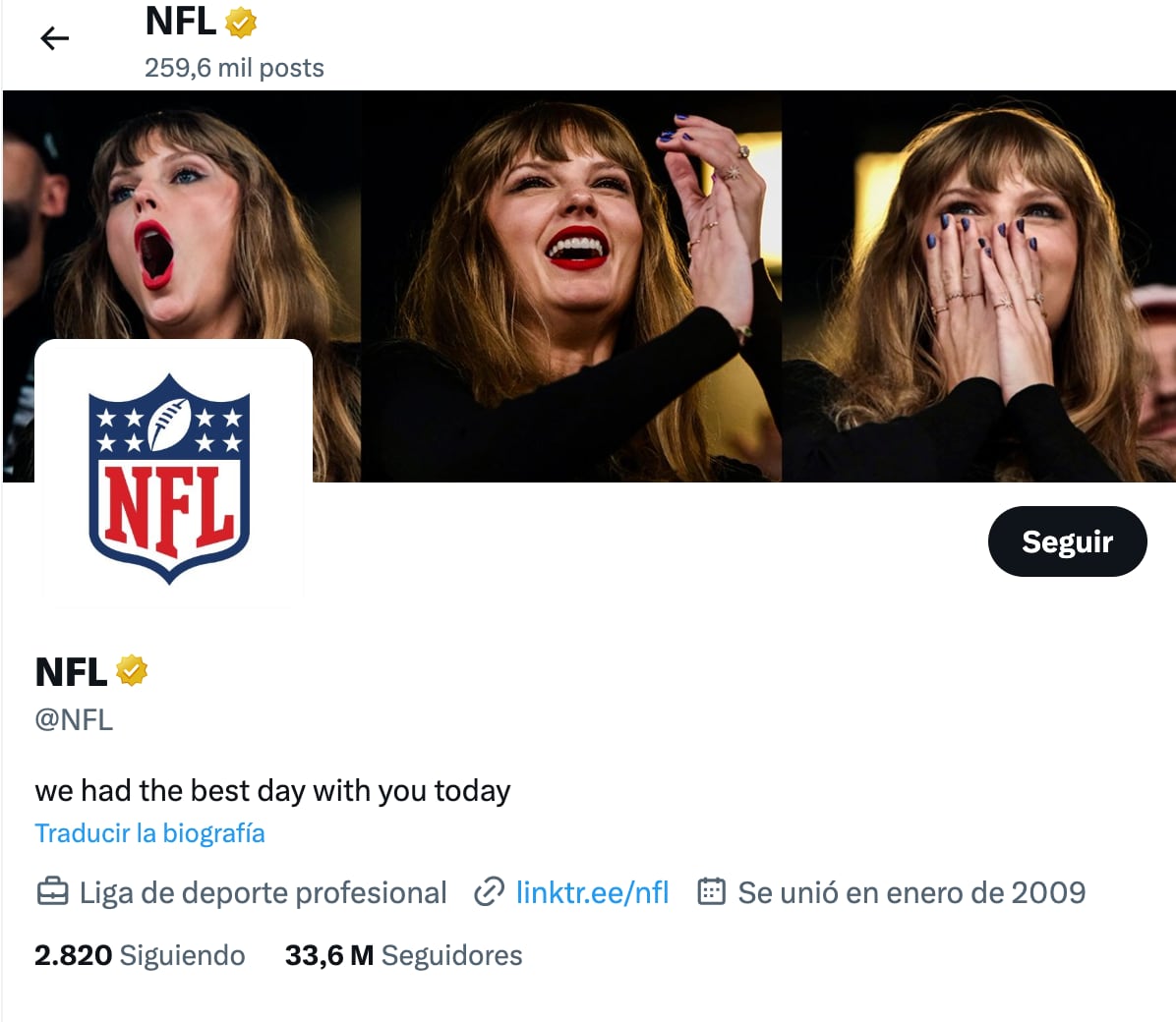 Perfiles de la NFL hablando sobre Taylor Swift, quien fue a apoyar a Travis Kelce