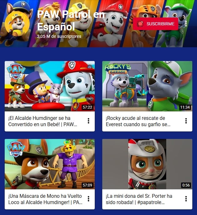 Paw Patrol en YouTube Kids