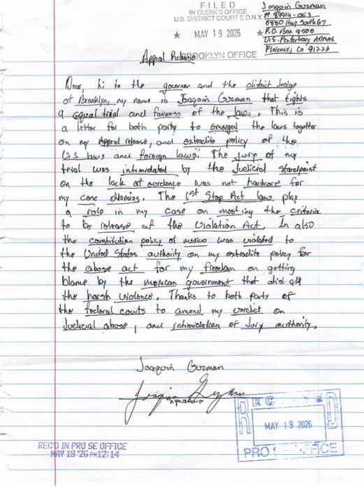 El Chapo Guzmán acusa extradición ilegal y se declara inocente en nuevas cartas