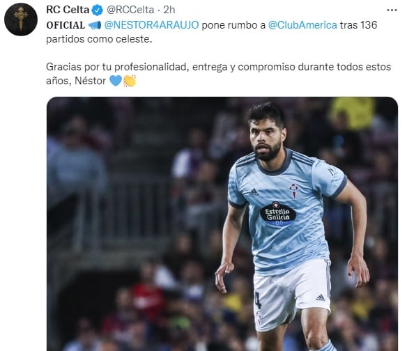 Así se despidió el Celta de Vigo de Néstor Araujo