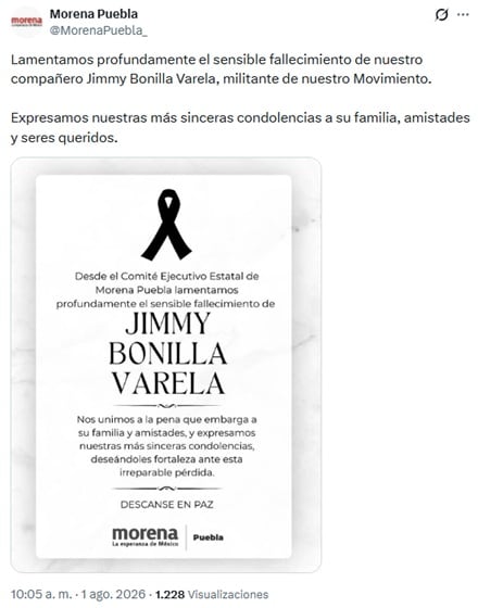 Matan a Jimmy Bonilla Valera, coordinador de Morena en Amozoc
