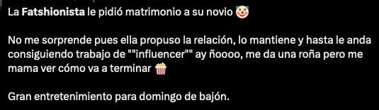 Crítica hacia La Fatshionista por pedirle matrimonio a su novio.