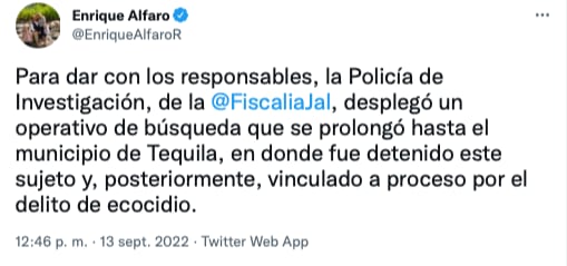 Enrique Alfaro celebra vinculación a proceso de Carlos Miguel, presunto responsable de la devastación forestal en Ahualulco