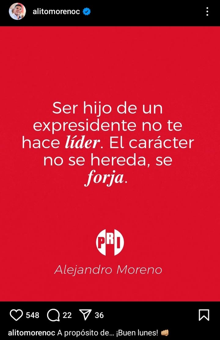 Alejandro Moreno manda nuevo mensaje a Andrés Manuel López Beltrán