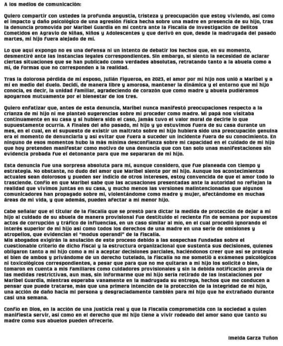 Comunicado de Imelda Tuñón