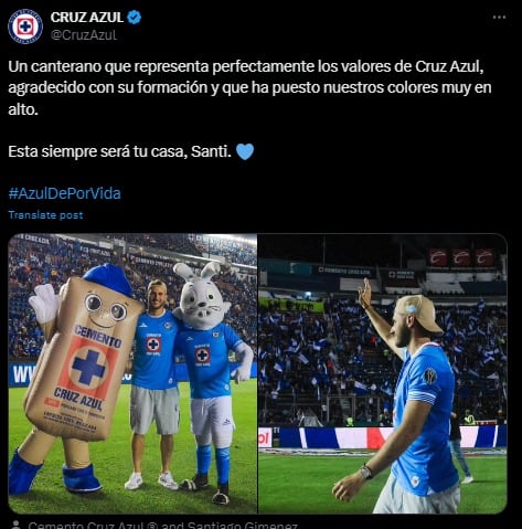 El mensaje de Cruz Azul a Santiago Giménez.