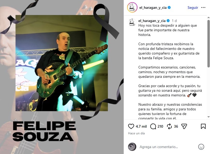 Muere Felipe Souza, músico emblemático que tocó con El Tri y El Haragán