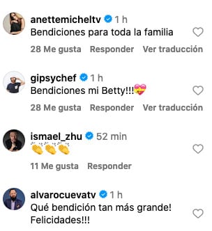 Famosos comentan la foto de la chef Betty Vázquez con su prueba de embarazo positiva.