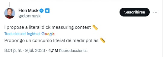 Elon Musk propone a Mark Zuckerberg medirse el pene