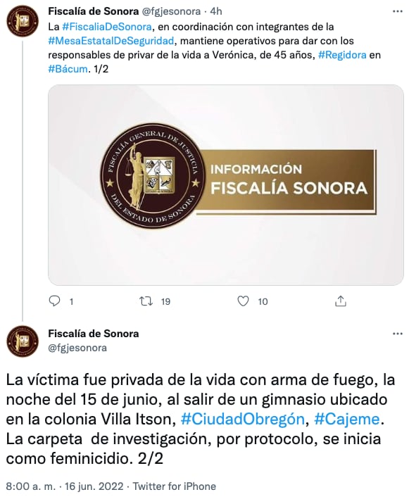 Fiscalía de Sonora sobre el feminicidio de la regidora