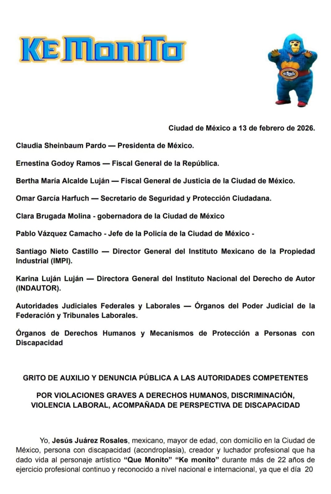 Denuncia de Don Changuito por acoso laboral