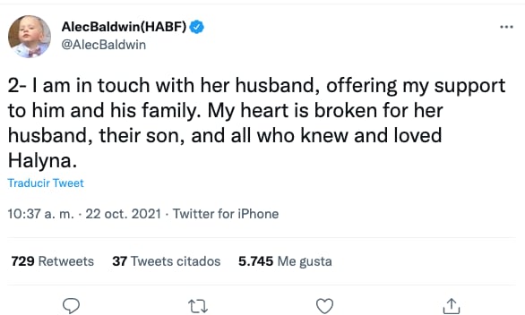 Alec Baldwin habla del incidente con Halyna Hutchins