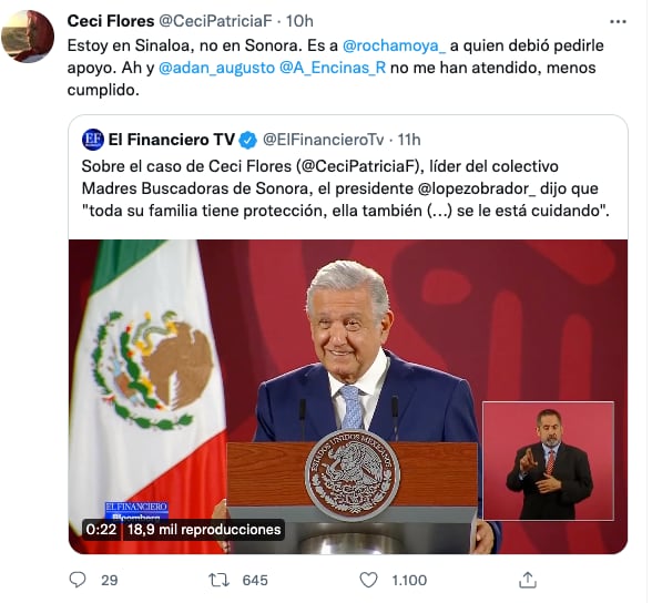 Cecilia Flores responde a AMLO, asegura que no tiene protección ni ella ni su familia