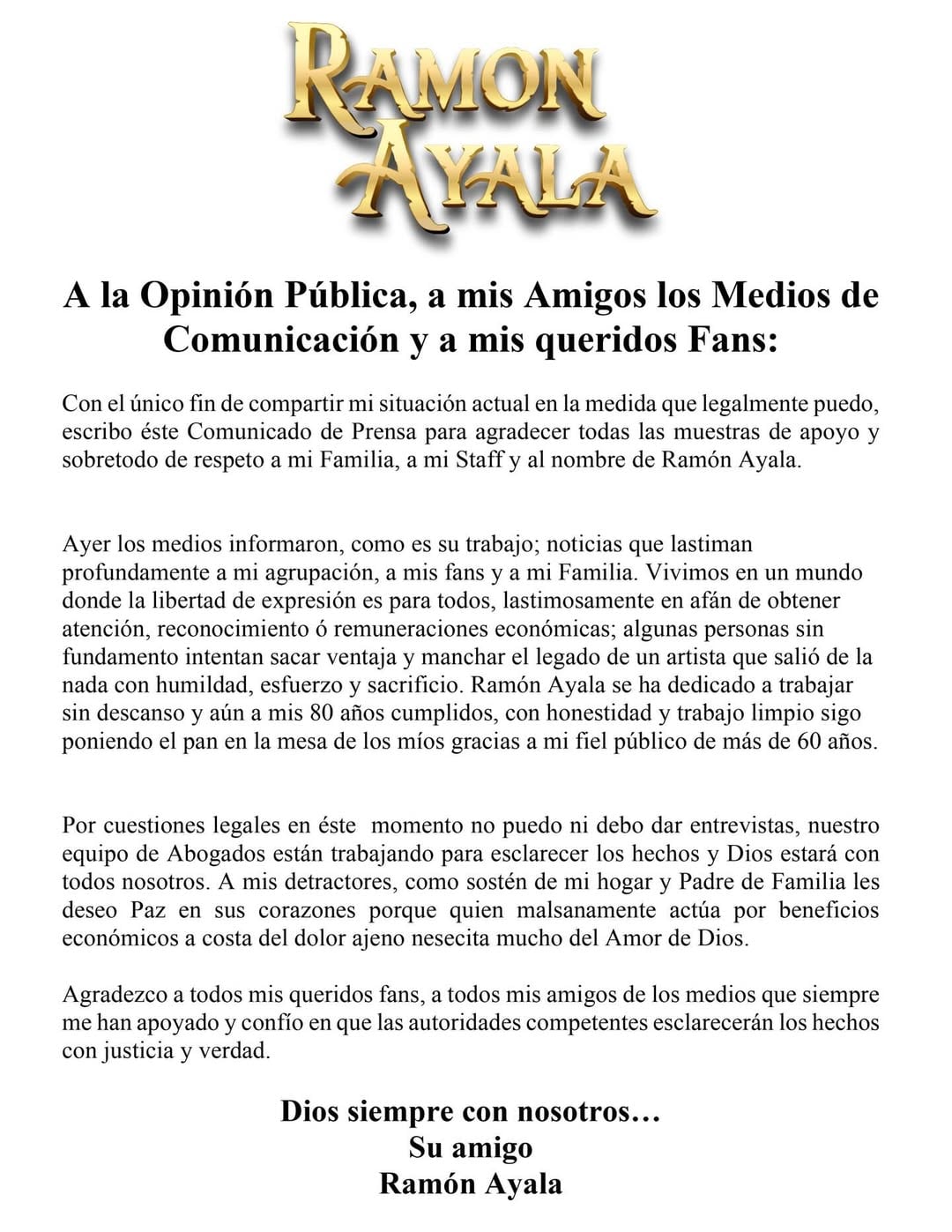 Comunicado de Ramón Ayala