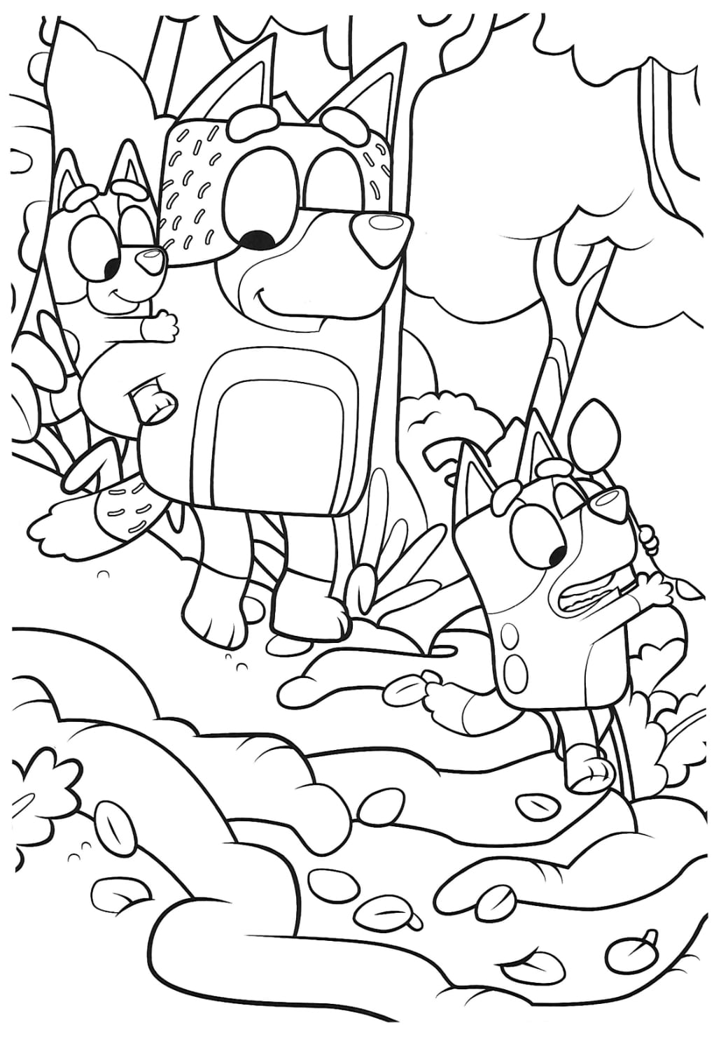 Bluey paseando con su familia en primavera