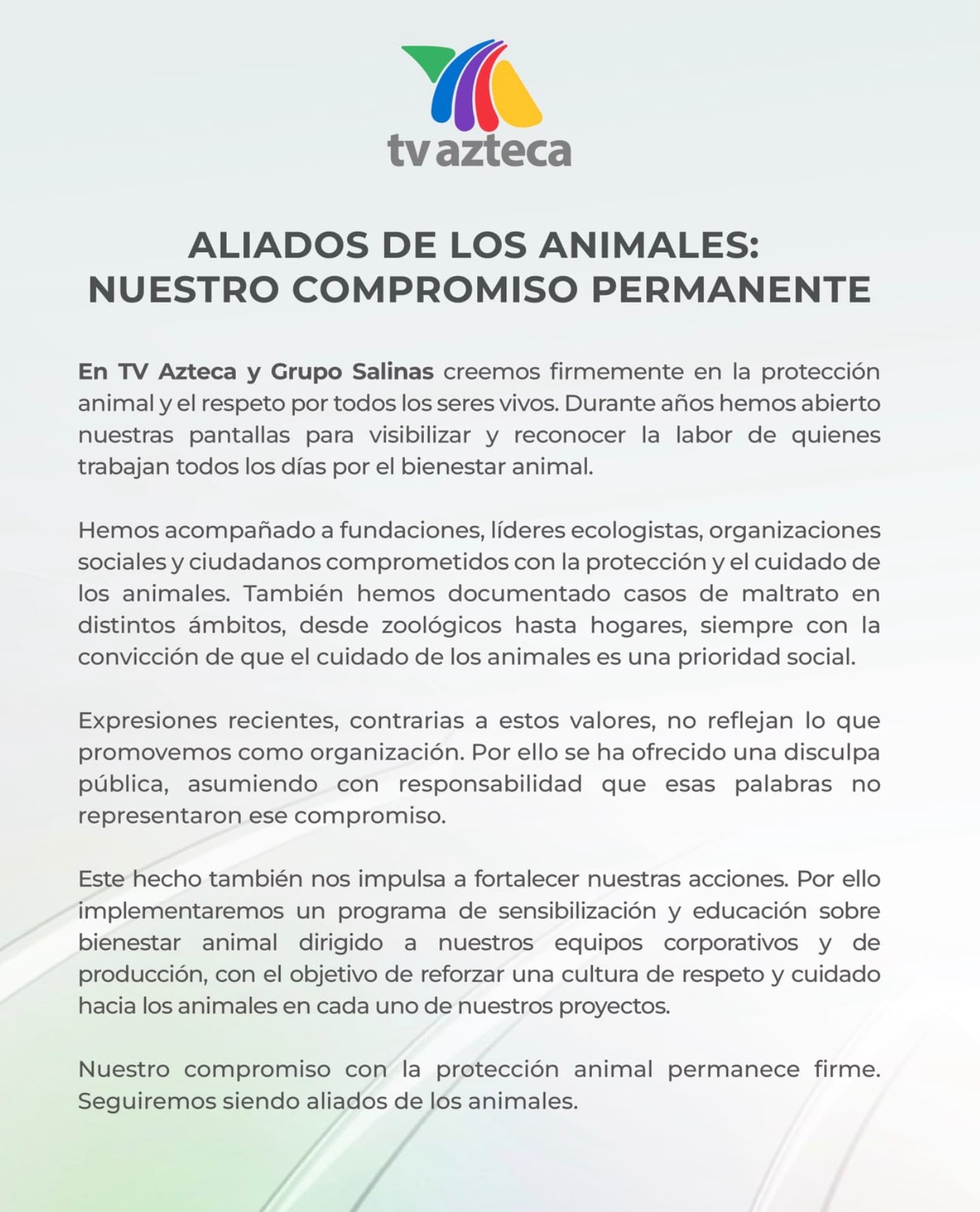 TV Azteca lanzará programa de sensibilización sobre bienestar y cuidado animal
