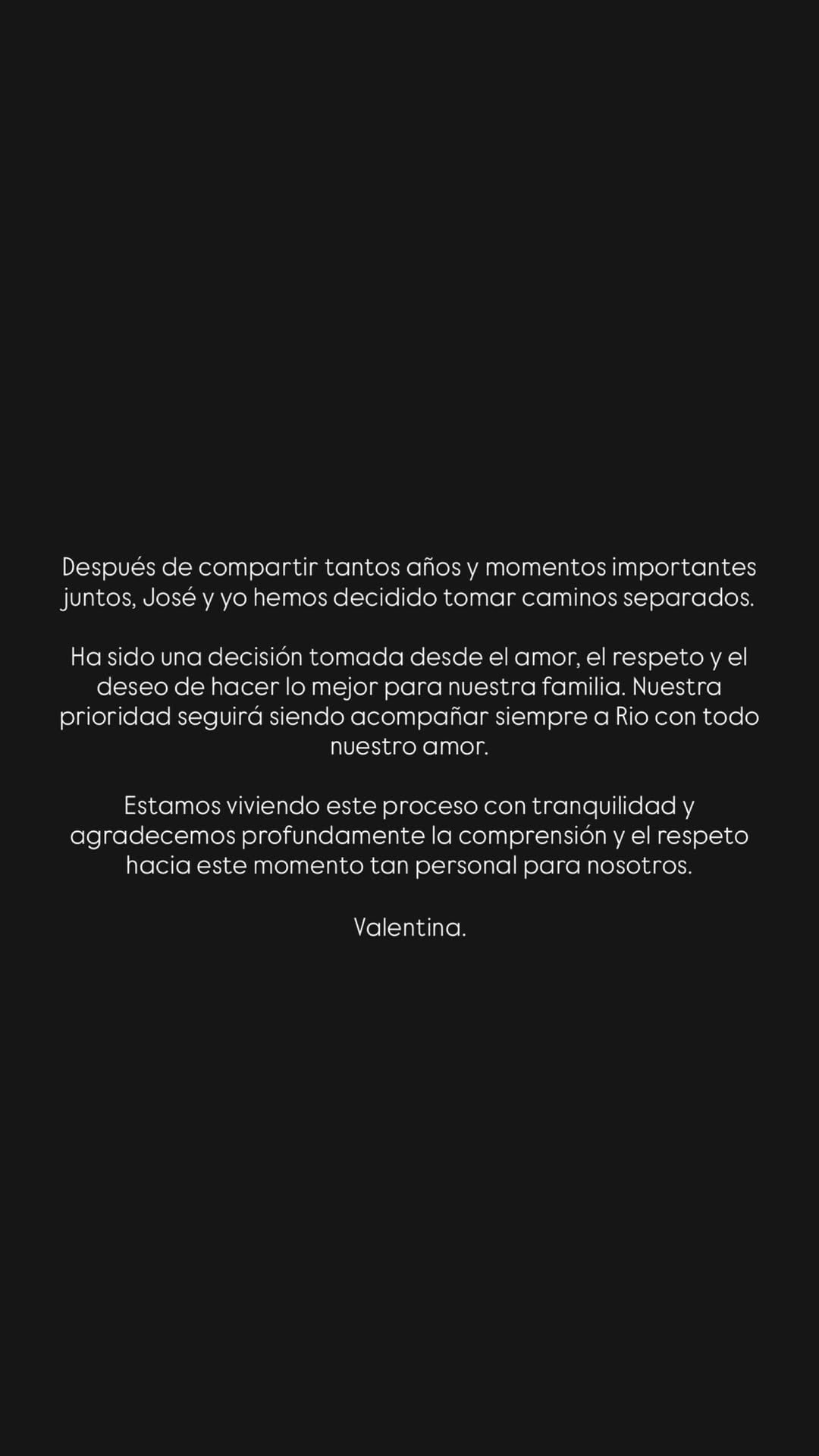 Comunicado de Valentina Ferrer sobre el fin de su relación con J Balvin.