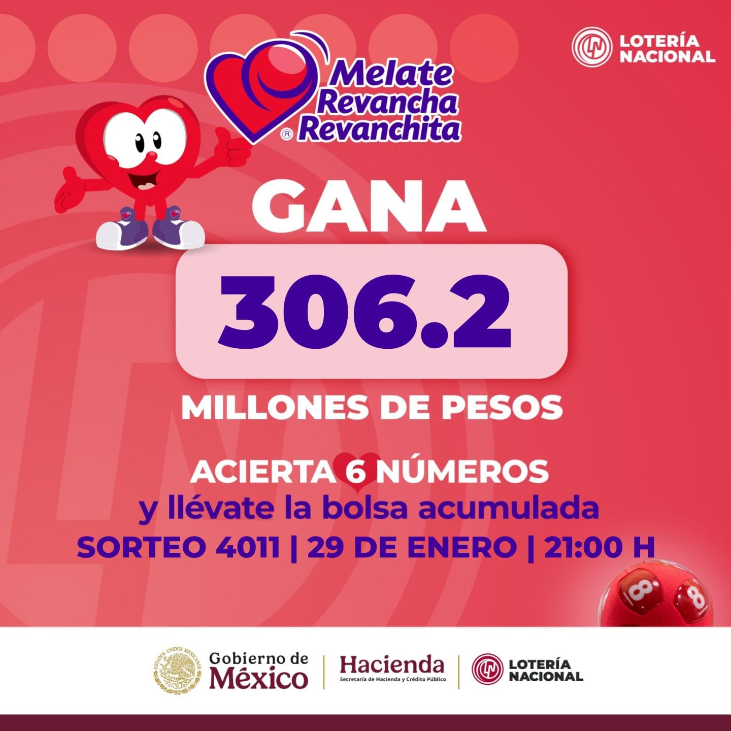 Resultados Sorteo Melate, Revancha y Revanchita 4011 de Lotería Nacional: Estos son los números ganadores