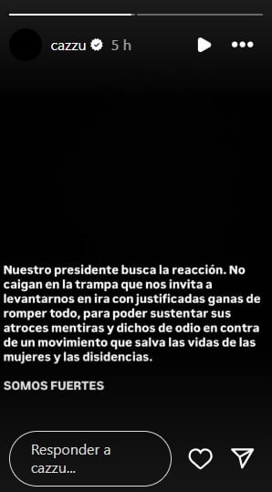 Cazzu responde a declaraciones de Javier Milei con un mensaje contundente