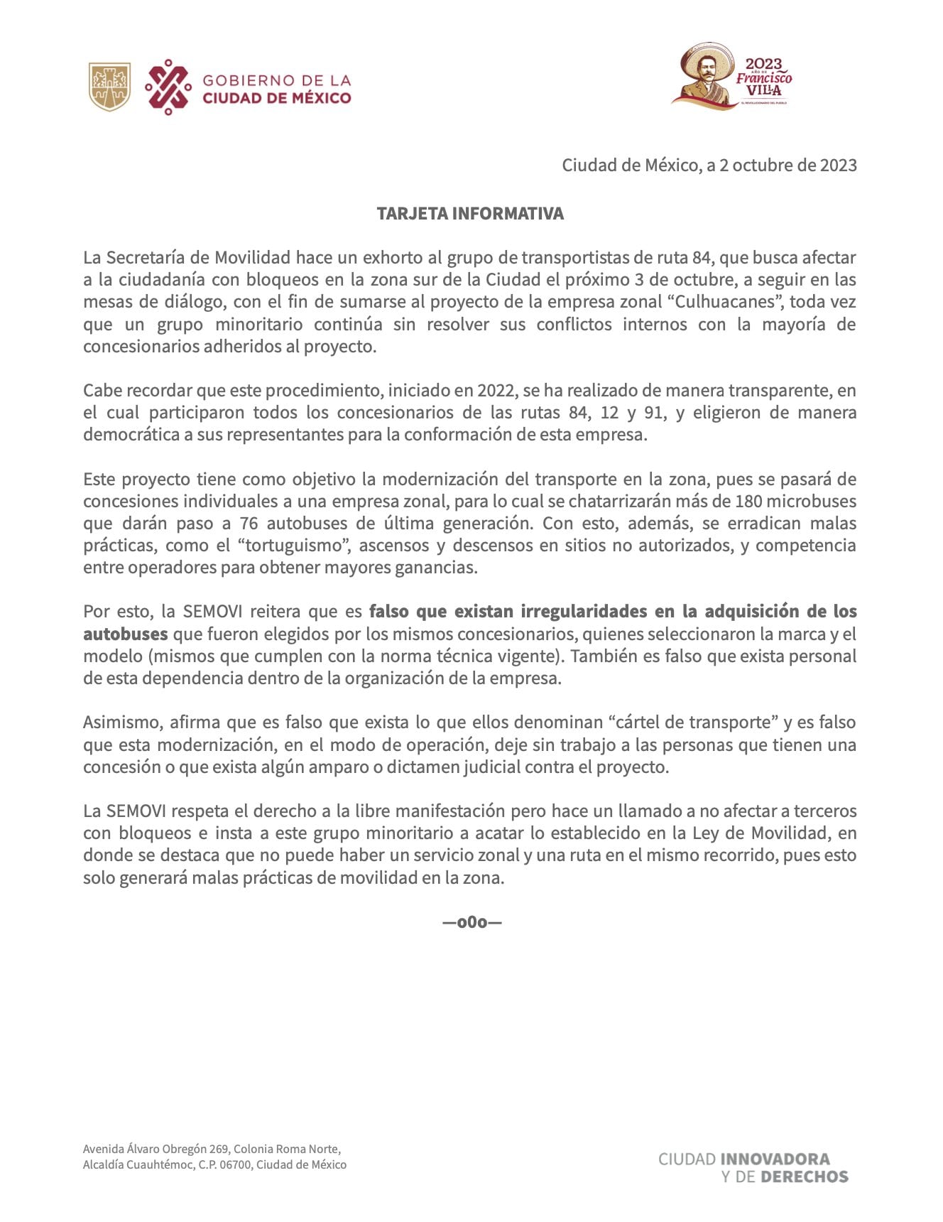 Secretaría de Movilidad llama a transportistas a no afectar a terceros con bloqueos