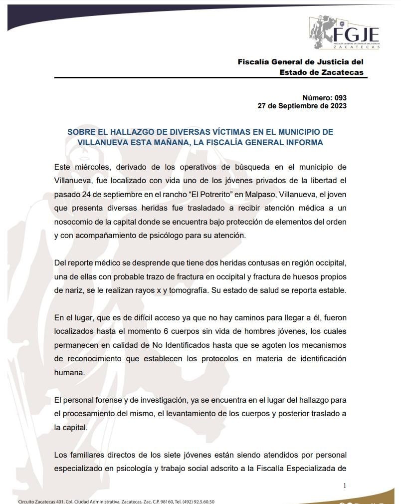 Zacatecas: Jóvenes secuestrados fueron encontrados muertos; sólo uno habría sobrevivido; Fiscalía dice que todavía no son identificados