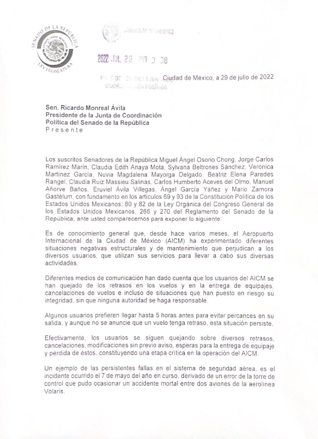 Senadores del PRI piden conocer la “situación real” del AICM; solicitan que se convoque a titulares de SENEAM, SCT y aeropuerto