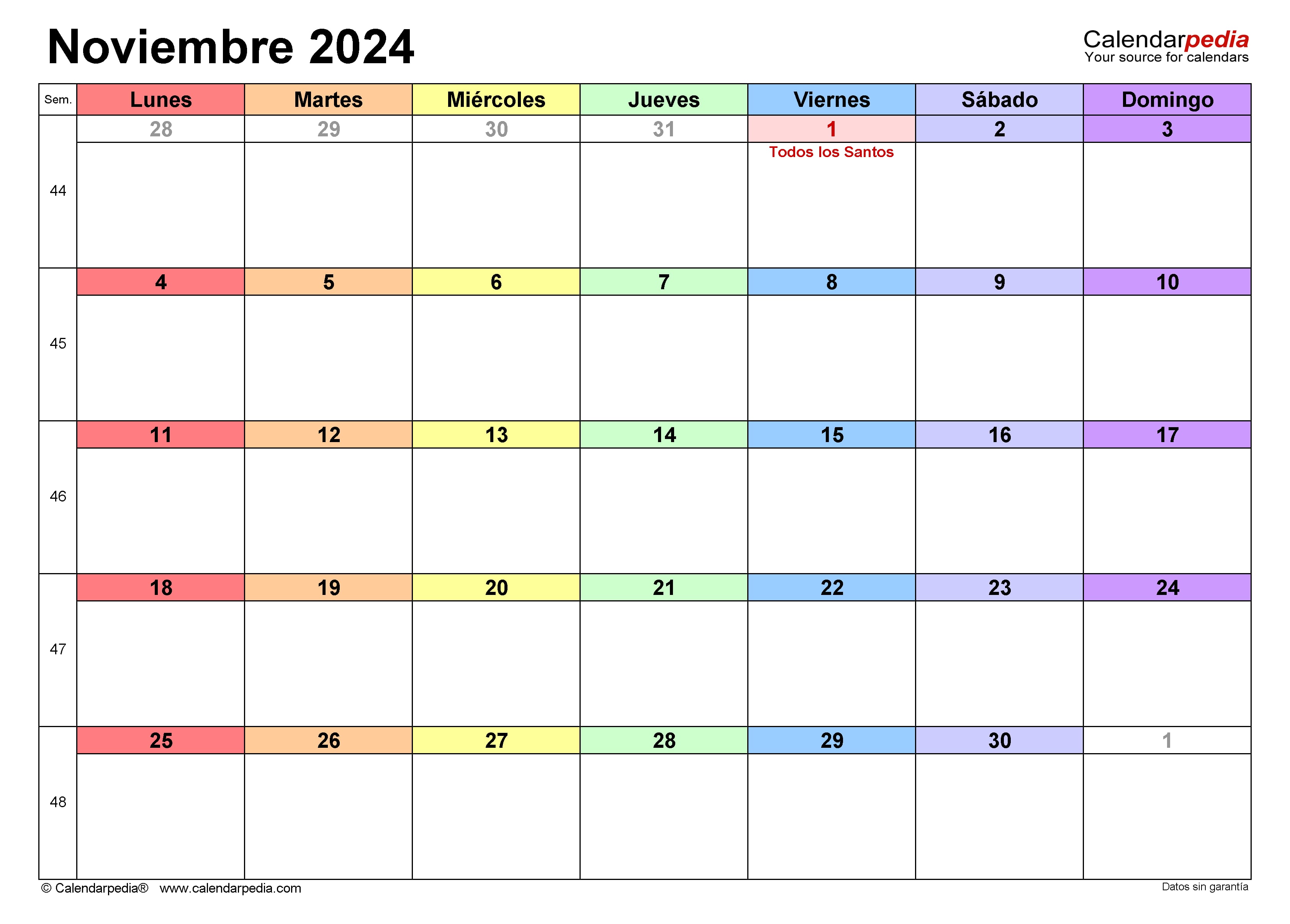 10 plantillas de calendario de noviembre 2024 para imprimir