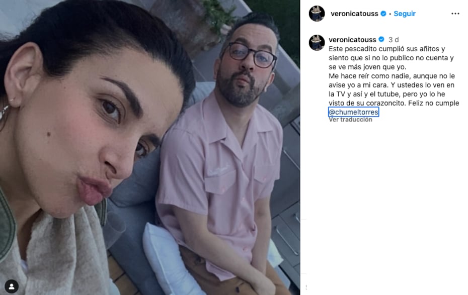 Verónica Toussaint le dedicó su último post a Chumel Torres.