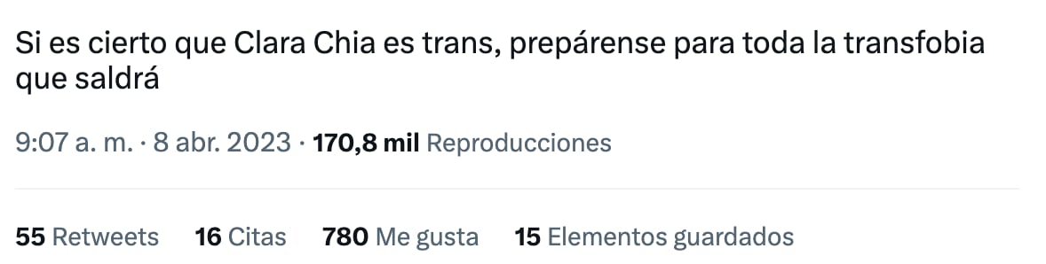 Usuarios defienden a Clara Chía de la transfobia en redes