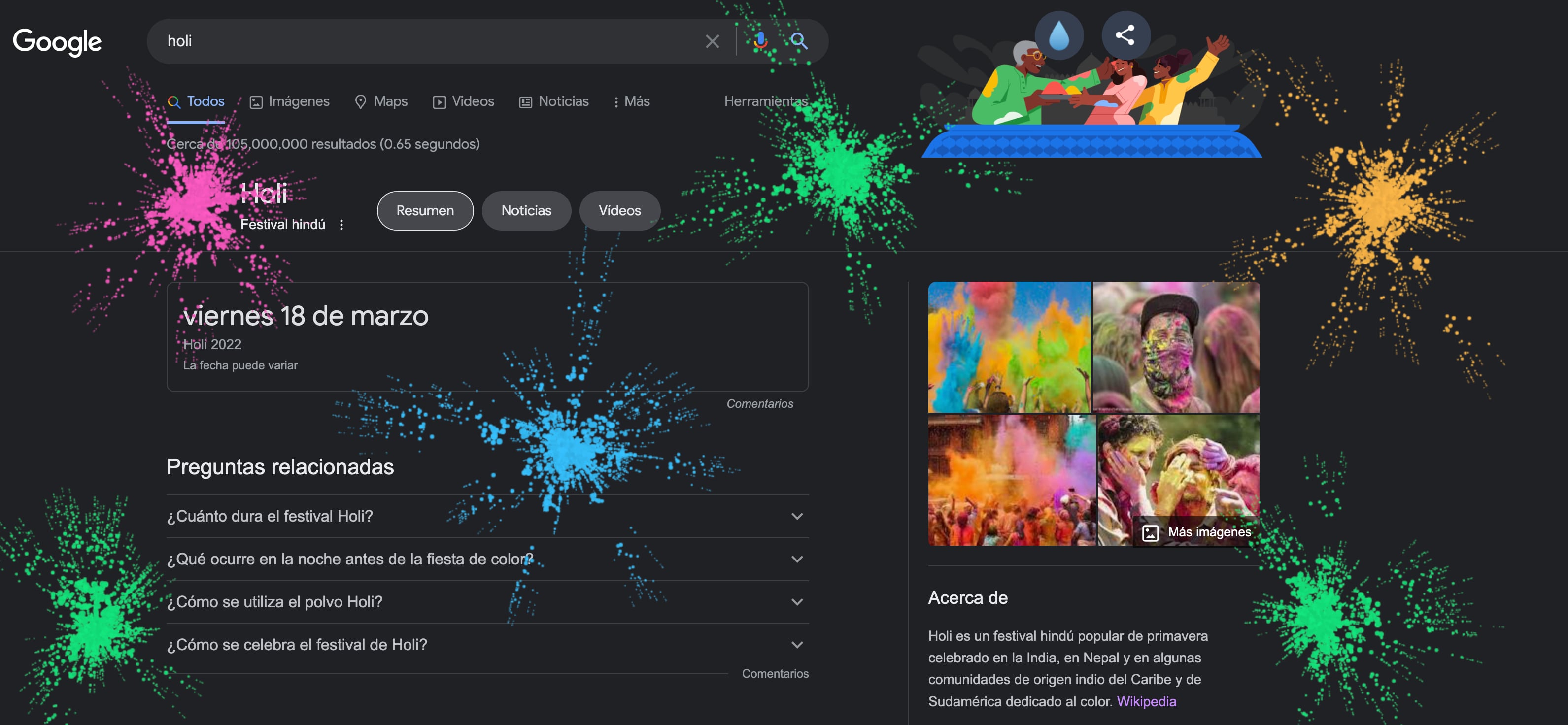 Google te deja lanzar colores a la pantalla por Holi