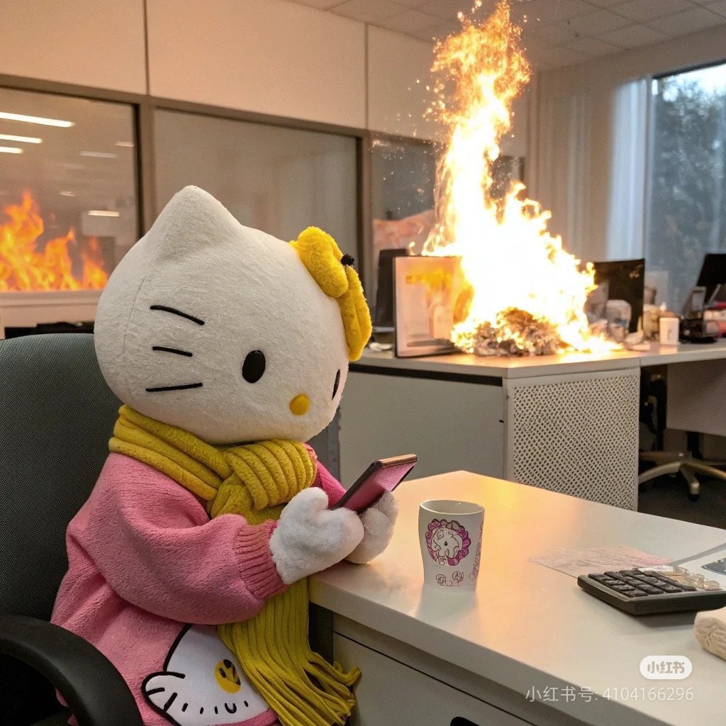 Memes de Hello Kitty con estrés laboral