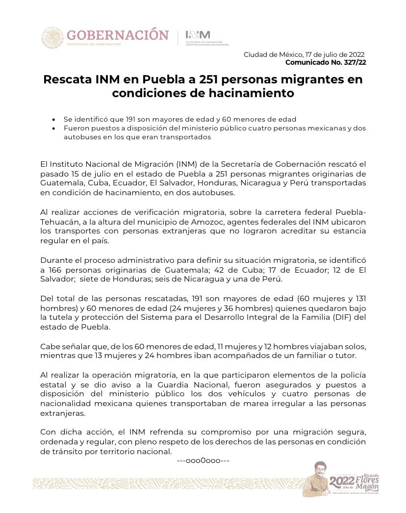 Detienen a cuatro “polleros” en Puebla; trasladaban 251 migrantes