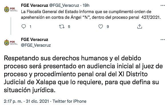 Tuit de la Fiscalía de Veracruz