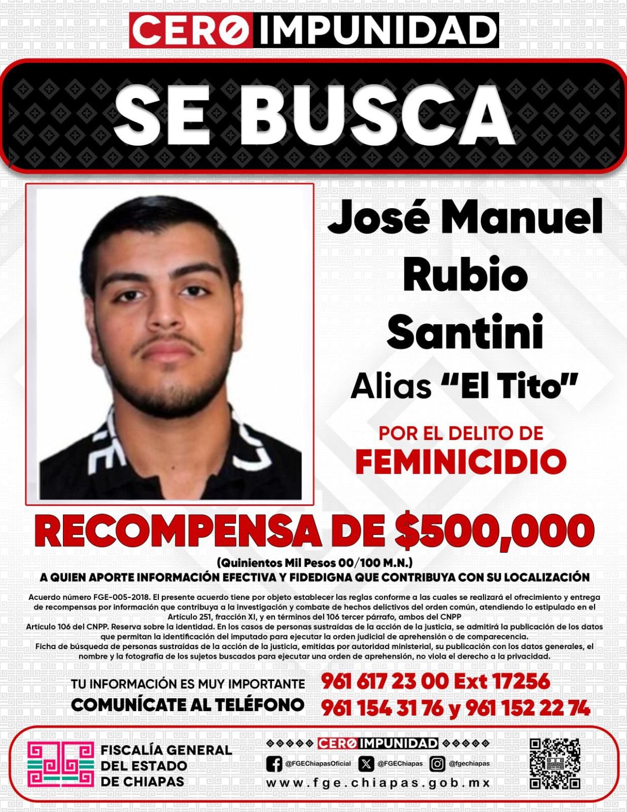 Fiscalía de Chiapas ofrece recompensa por feminicida de Beany Lozano, José Manuel Rubio