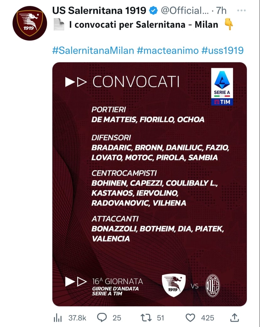 Guillermo Ochoa recibió su primer convocatoria con el Salernitana en la Serie A.