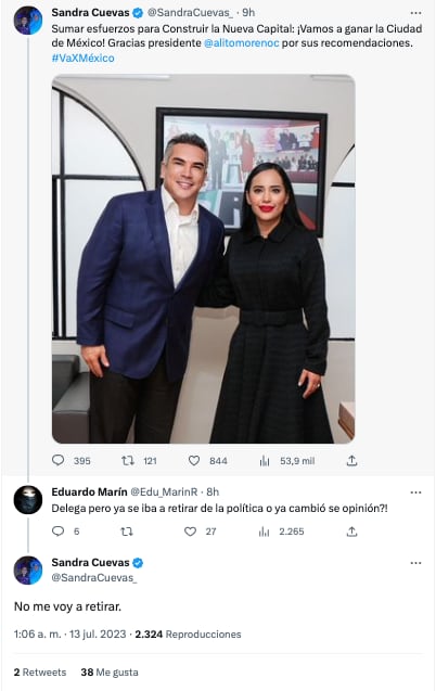 Sandra Cuevas ya no se retira de la política tras reunión con Alejandro Moreno