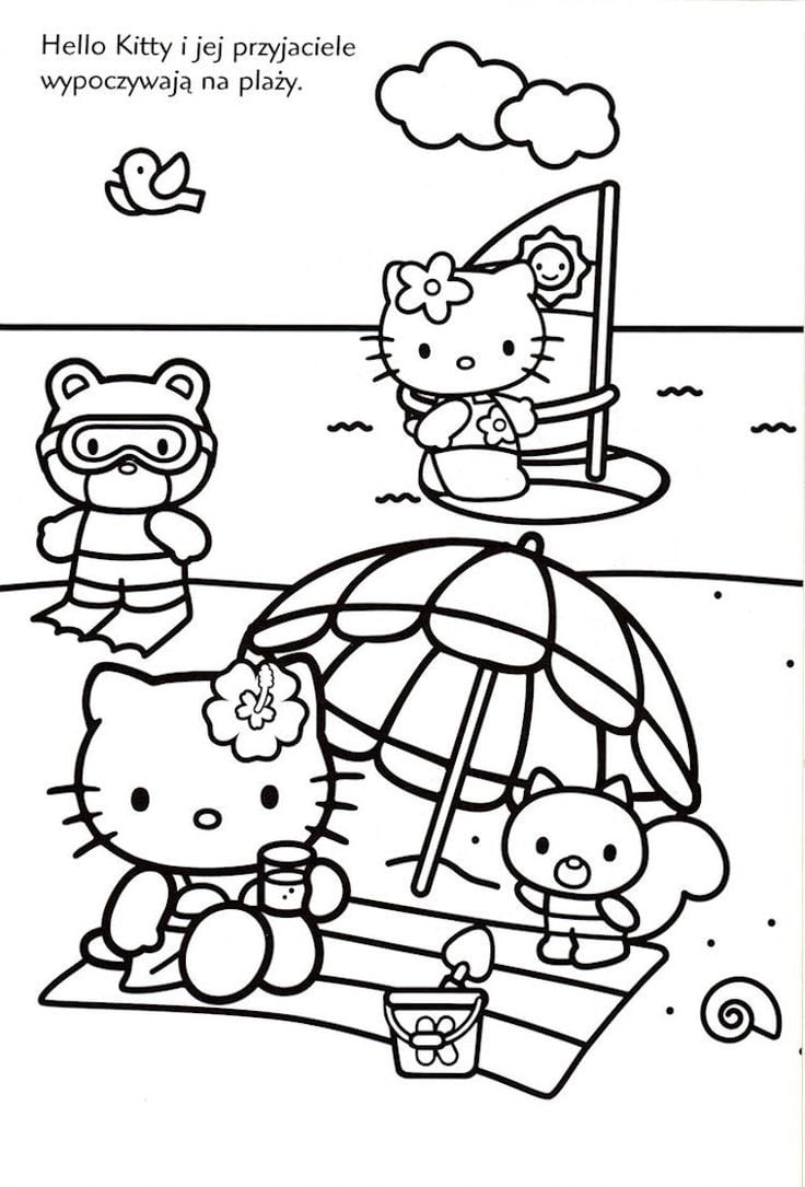 Dibujos de Hello Kitty en la playa para colorear e imprimir