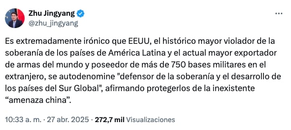 Embajador de China en Estados Unidos se lanza contra Estados Unidos
